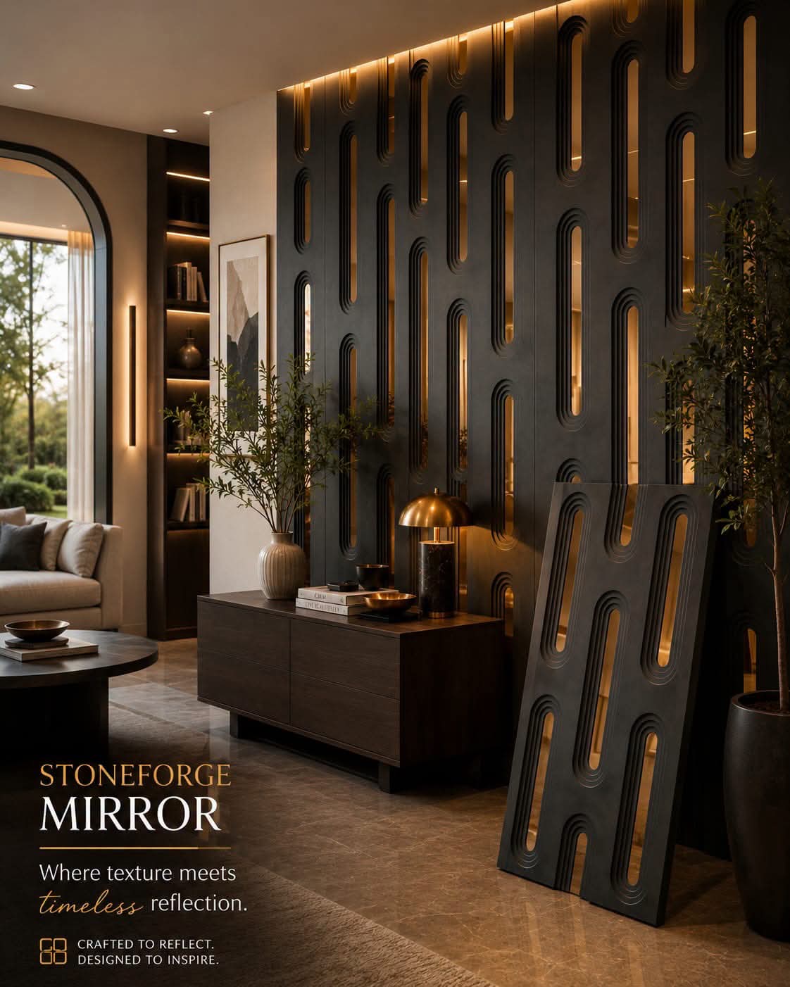 #StoneForge 109 Mirror - PU Panels Fluted Cutout Design- 40mm thickness - Size 2x4ft - 5 color options - Min 8Pcs