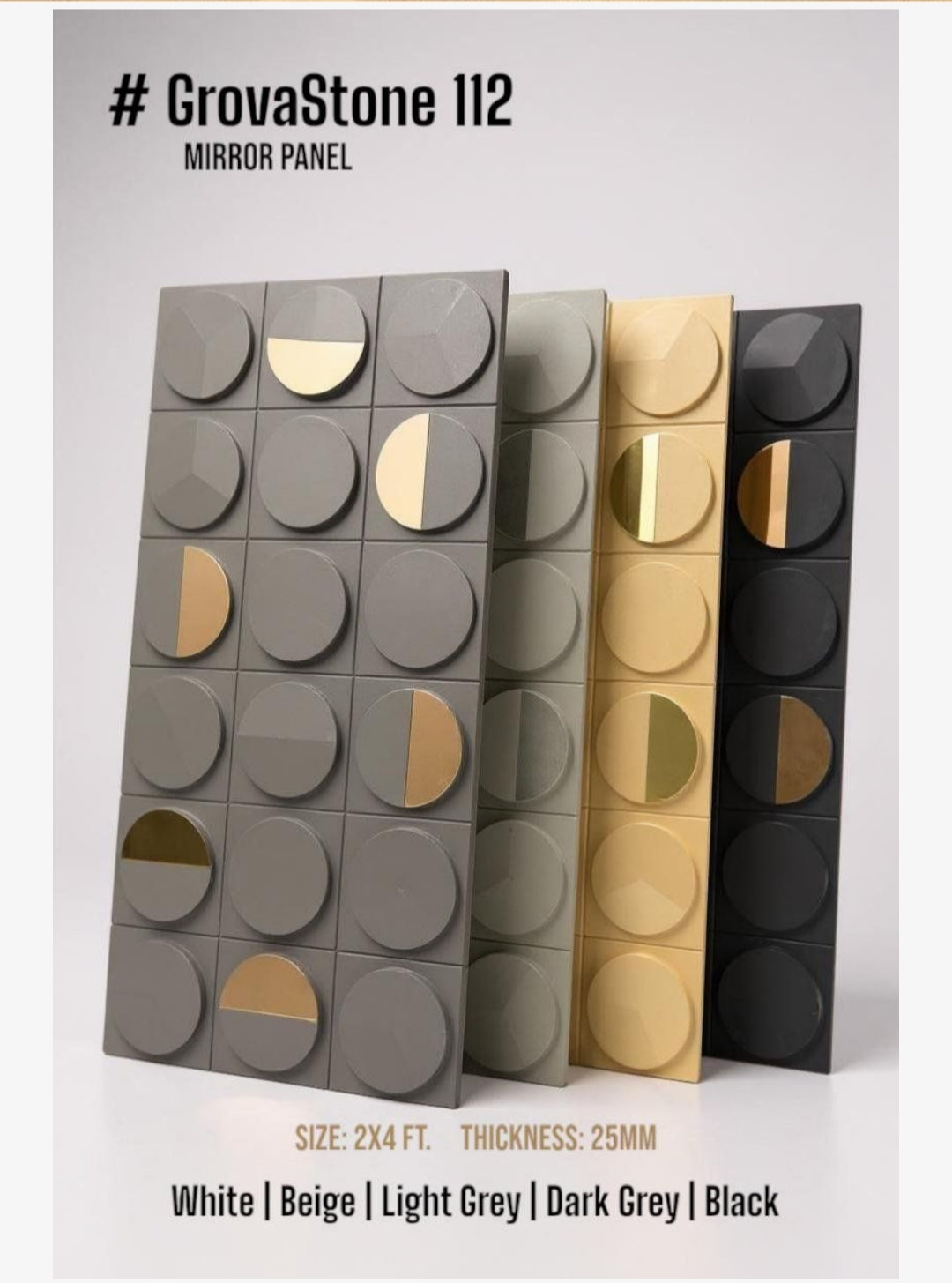 #GrovaStone 112 Mirror – 25mm PU Stone Finish Panels - Size 2x4ft - Box of 8pcs - 5 color options