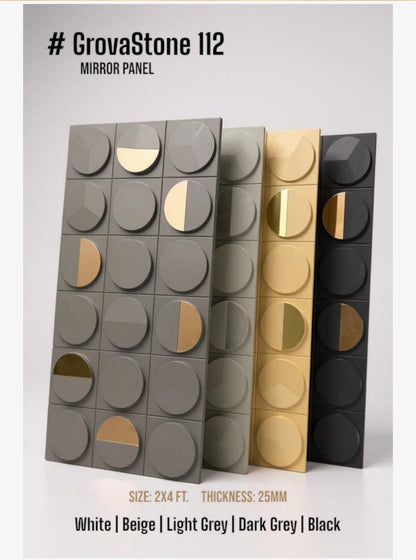 #GrovaStone 112 Mirror – 25mm PU Stone Finish Panels - Size 2x4ft - Box of 8pcs - 5 color options