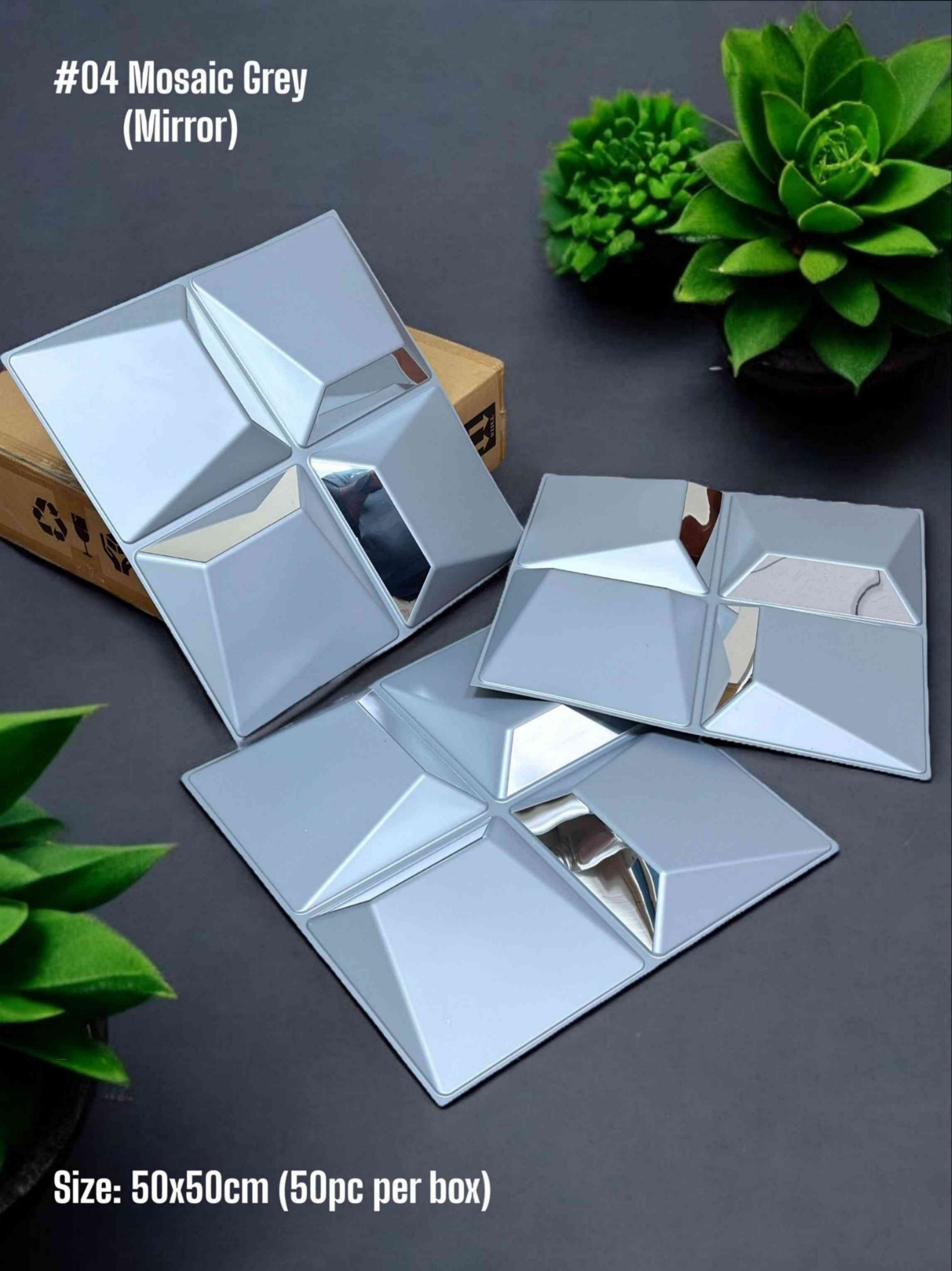#04 Mosaic 3D PVC Mirror Panel - 5 colors option - (Size 50*50cm)