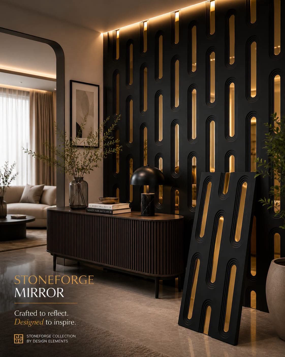 #StoneForge 109 Mirror - PU Panels Fluted Cutout Design- 40mm thickness - Size 2x4ft - 5 color options - Min 8Pcs