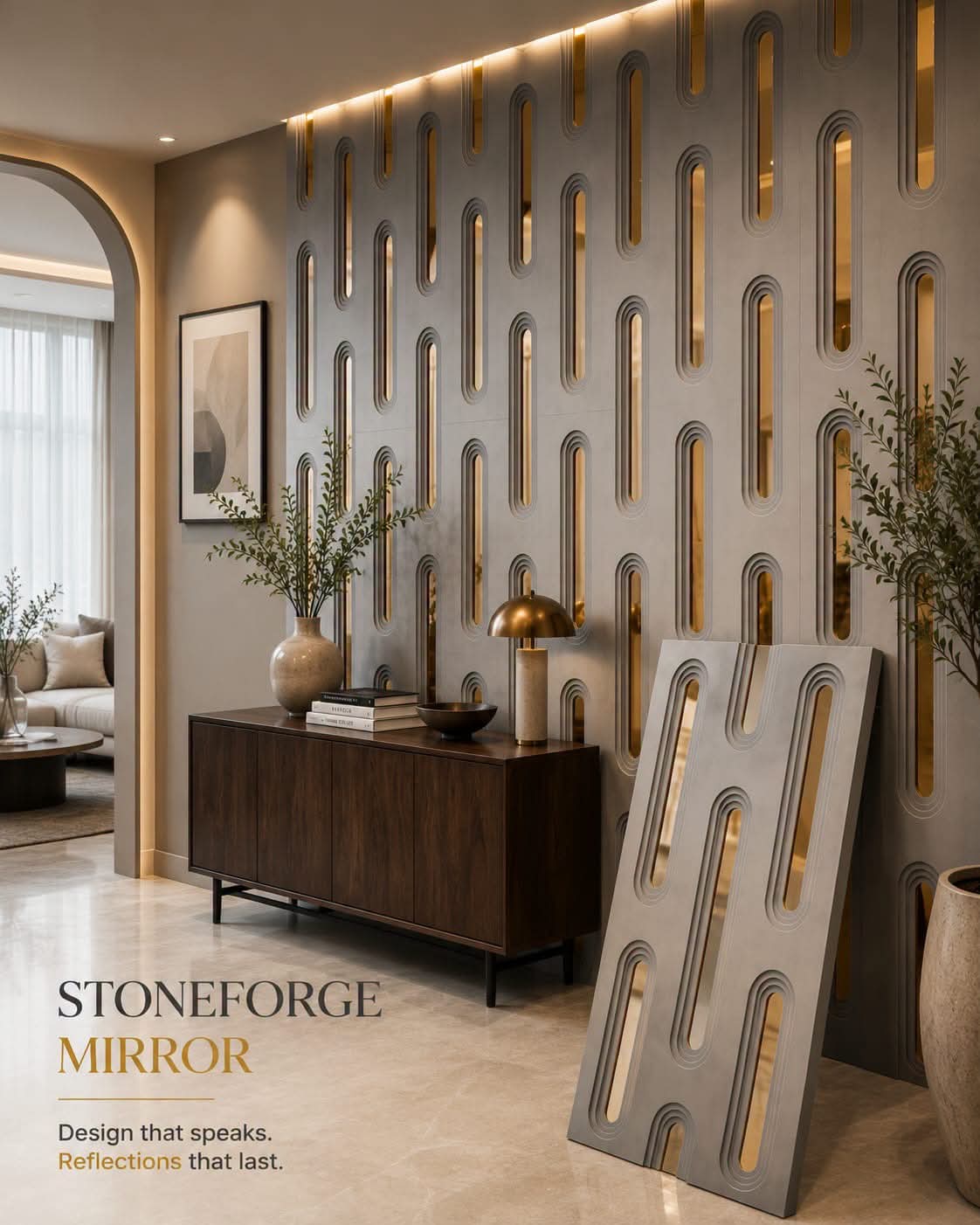 #StoneForge 109 Mirror - PU Panels Fluted Cutout Design- 40mm thickness - Size 2x4ft - 5 color options - Min 8Pcs