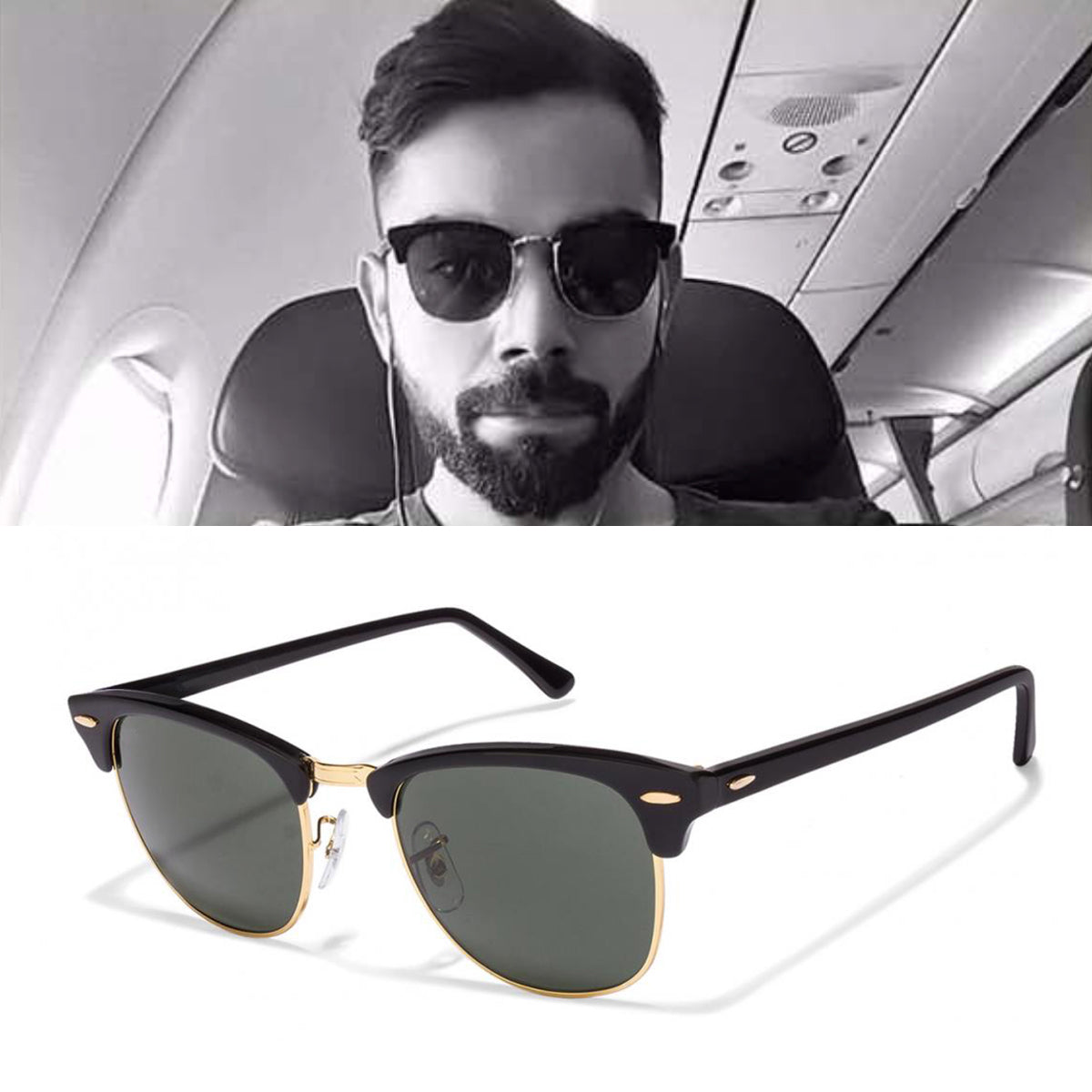 Black Eltrose Square Sunglasses (SUN-RN-3016-BLK1GLD-M) SWASTIK CREATIONS The Trend Point