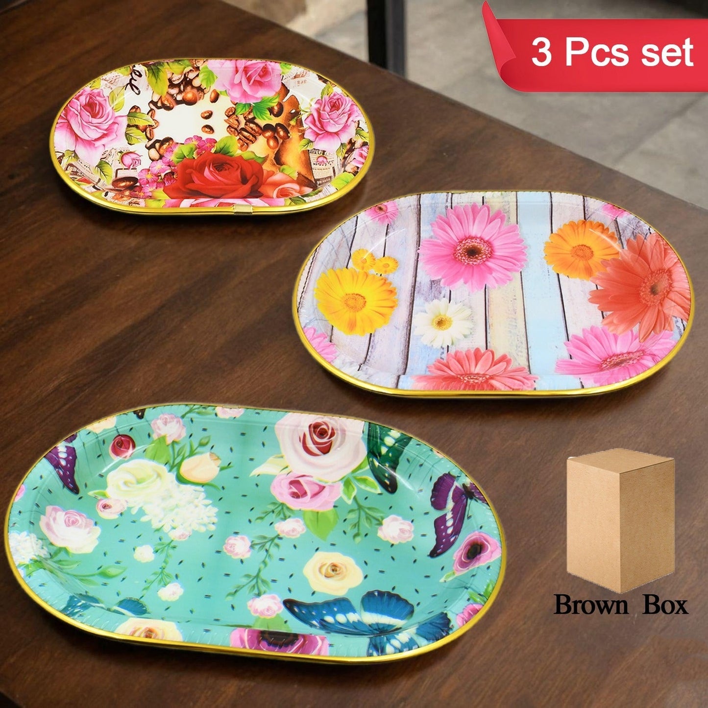 Plastic Flower Printed Design Serving Tray  SWASTIK CREATIONS The Trend Point