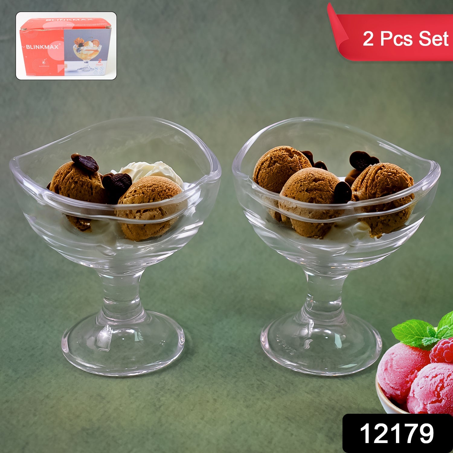 Glass Footed Dessert Bowl, Ice Cream Cup (2 Pcs Set)