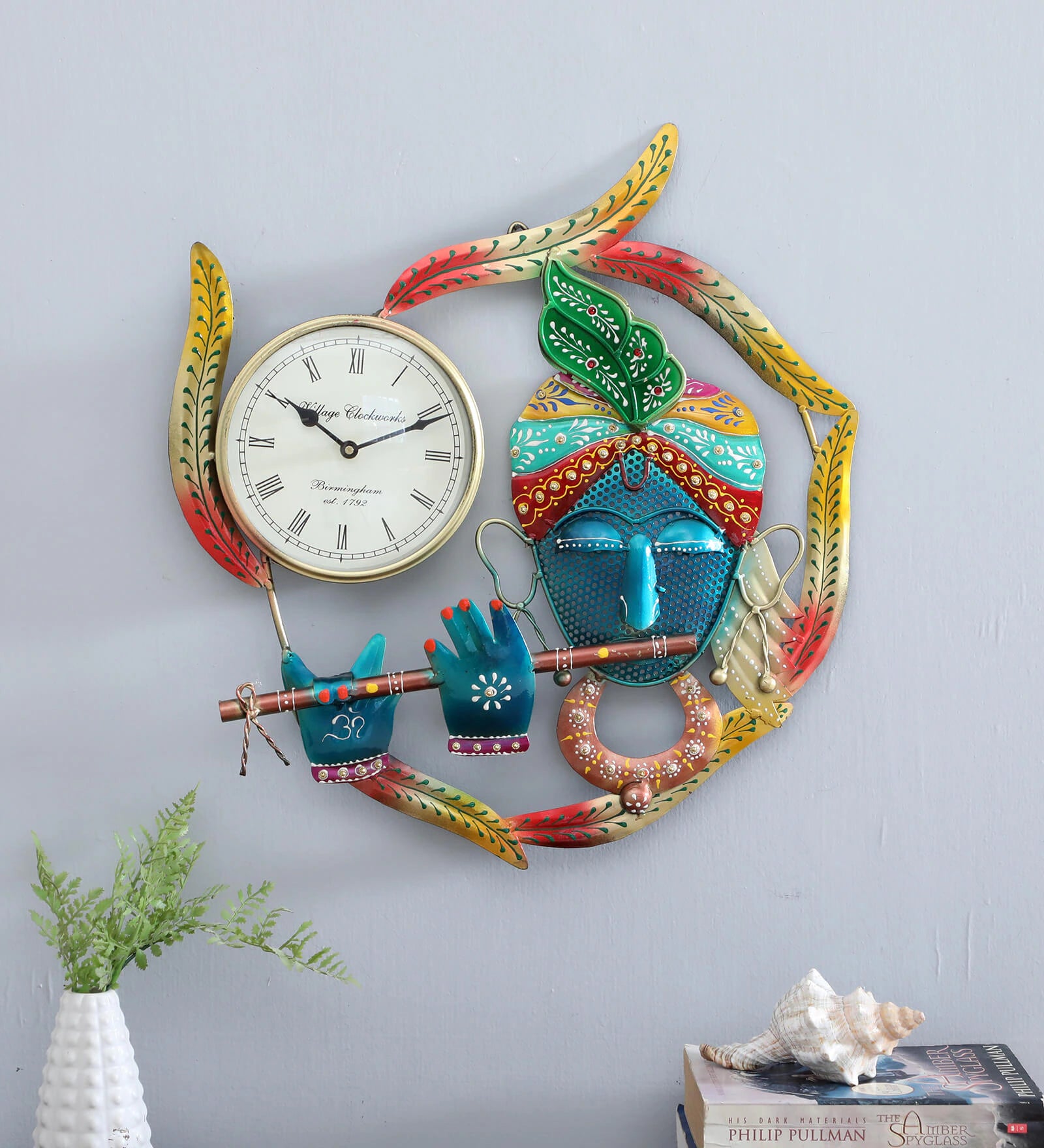 Decorative Krishna Multicolour Iron Novelty Traditional Wall Clock