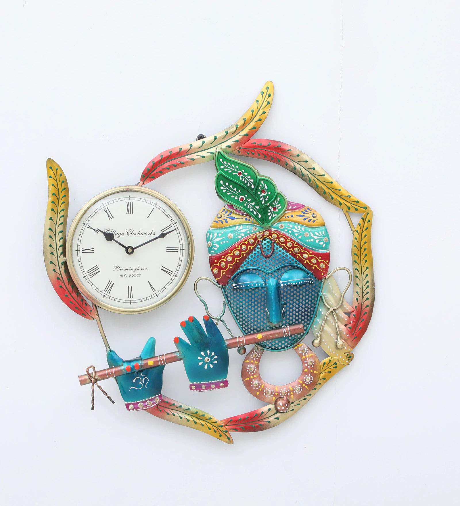 Decorative Krishna Multicolour Iron Novelty Traditional Wall Clock