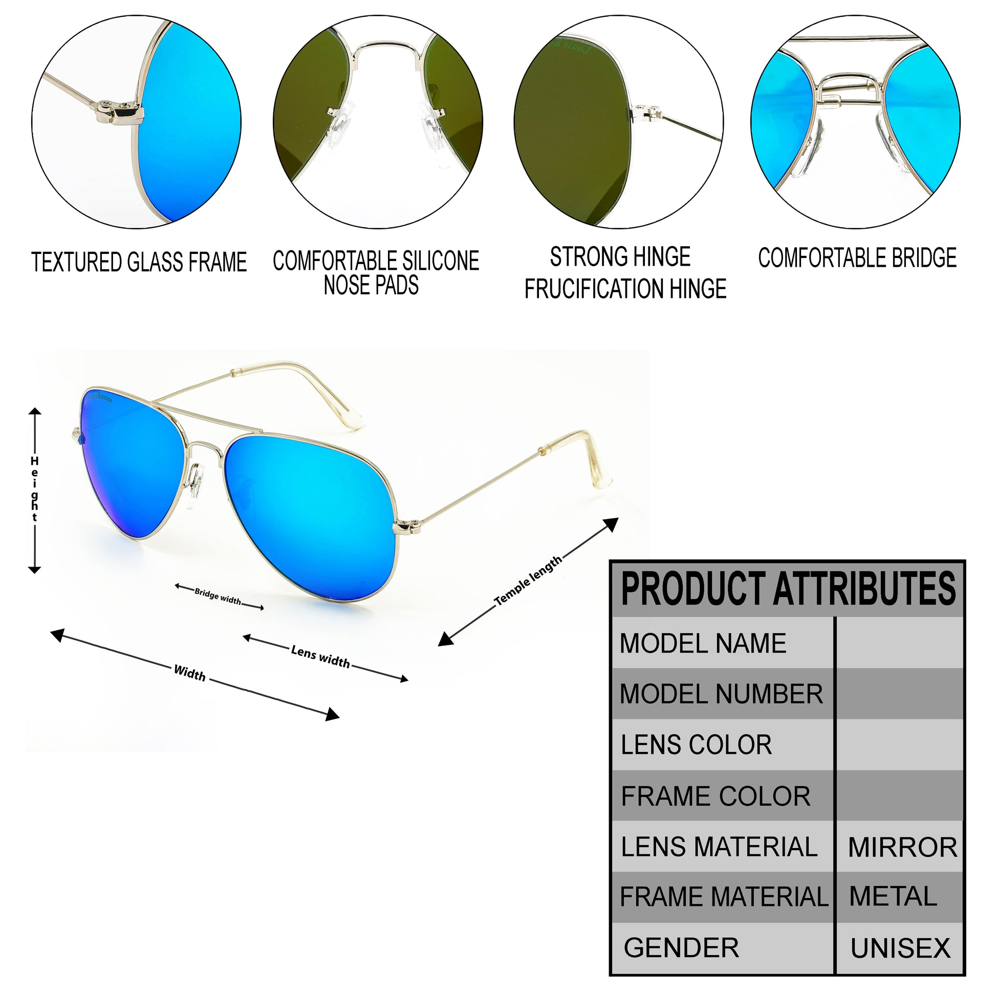 Blue Armstoner Aviator Premium Sunglasses (SUN-LK-3026-AQB3SIL-M)