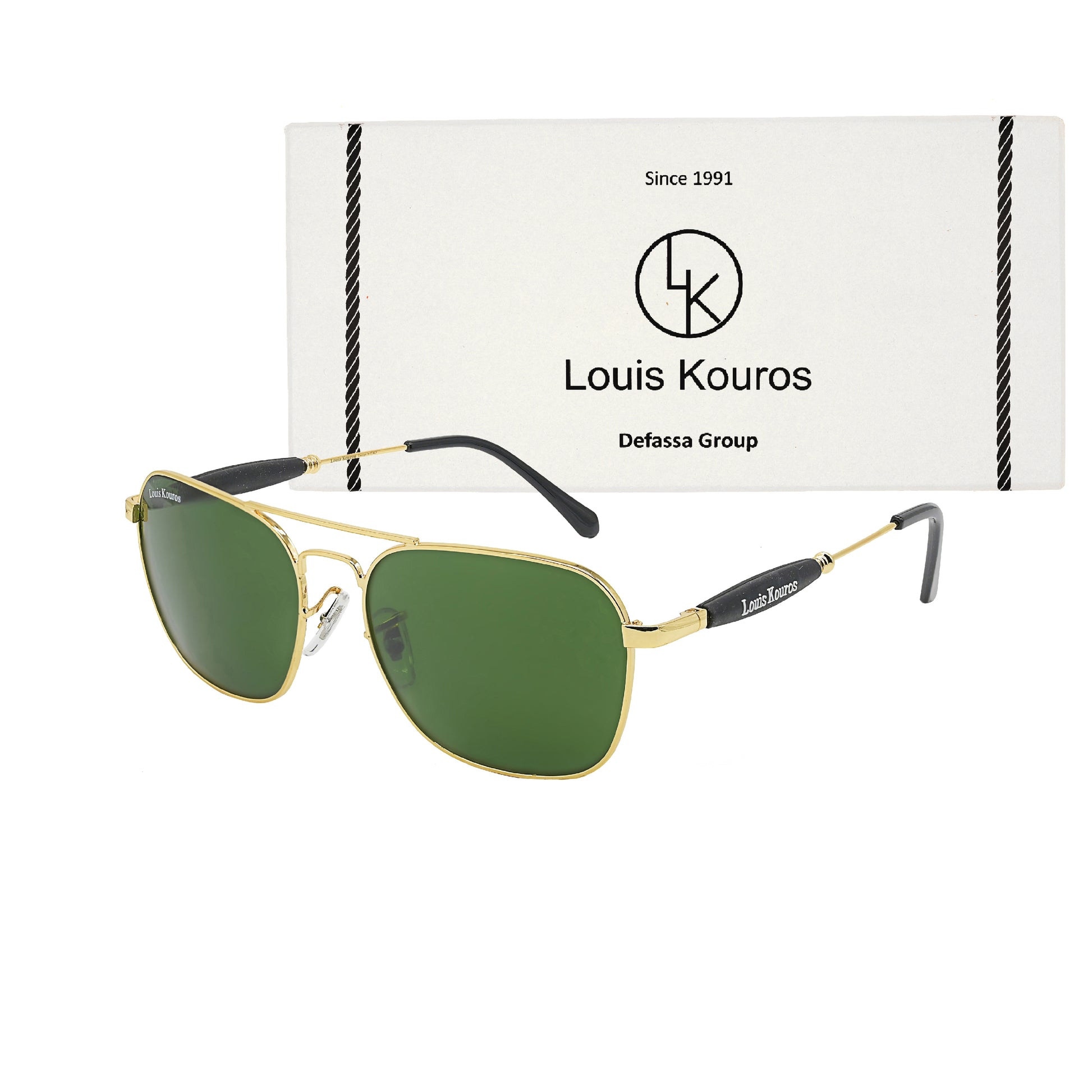 Green Tigor Square Sunglasses (SUN-LK-1208-GRN1GLD-M)