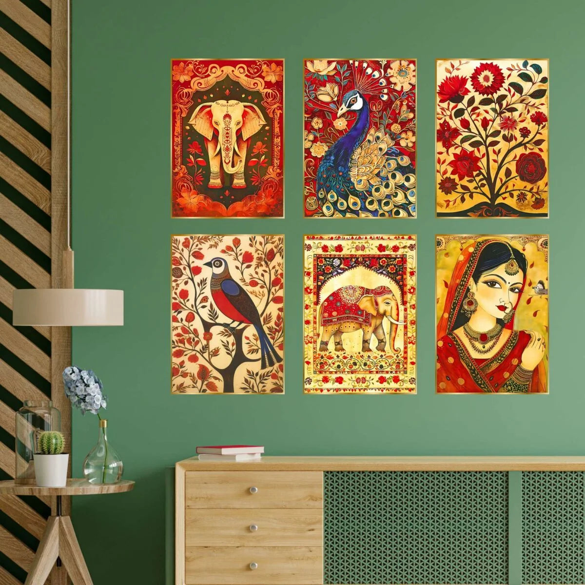 CH-GD6-8 Set of Six Wall Paintings for Wall Decoration Golden Framed Wall Paintings for Living Room & Bedroom Wall Art for Home Decoration & Office Wall Décor SWASTIK CREATIONS The Trend Point