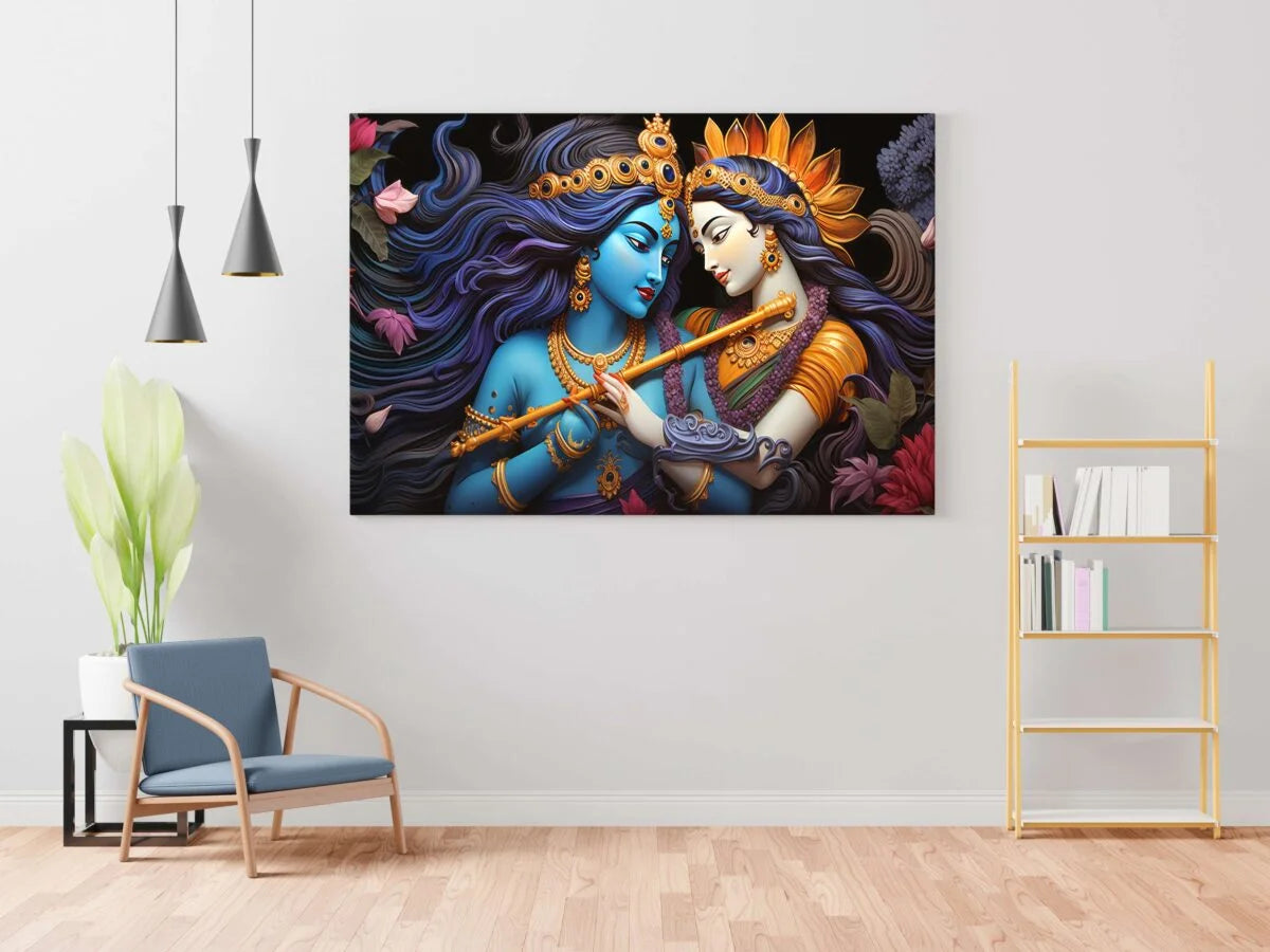 CH-RK-LDP2 Radha Krishna Canvas Paintings For Wall Decoration For Living Room Bedroom Home Office & Hotels SWASTIK CREATIONS The Trend Point