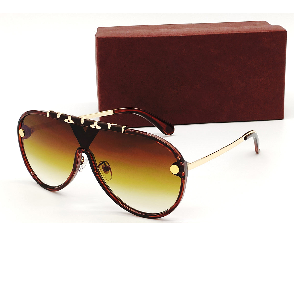 Brown portofino Aviator Sunglasses (SUN-LV-1058-BRN2GLD) SWASTIK CREATIONS The Trend Point