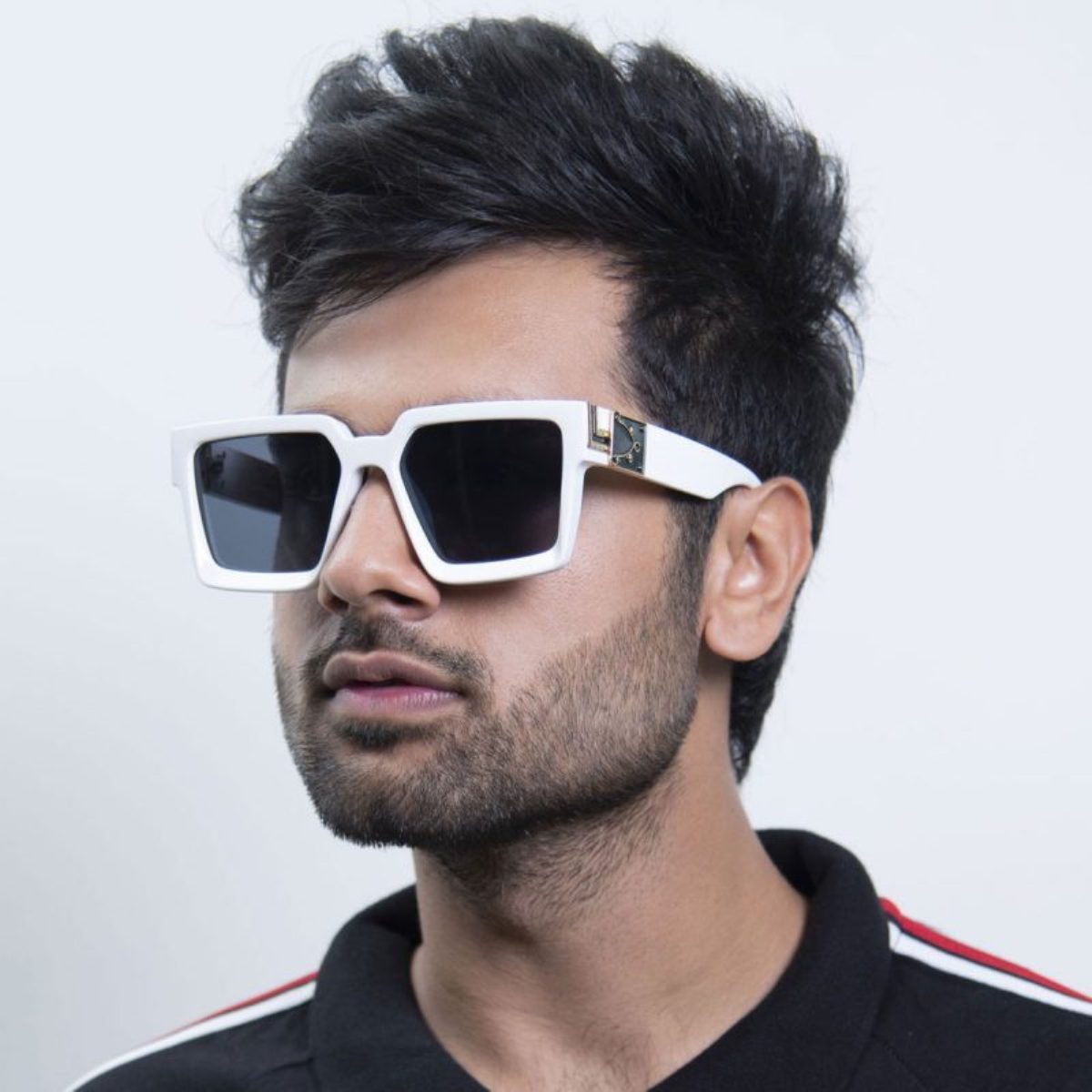 Black ASTROINER Square Sunglasses (SUN-LV-96006-BLK1GLD-WHITE) SWASTIK CREATIONS The Trend Point