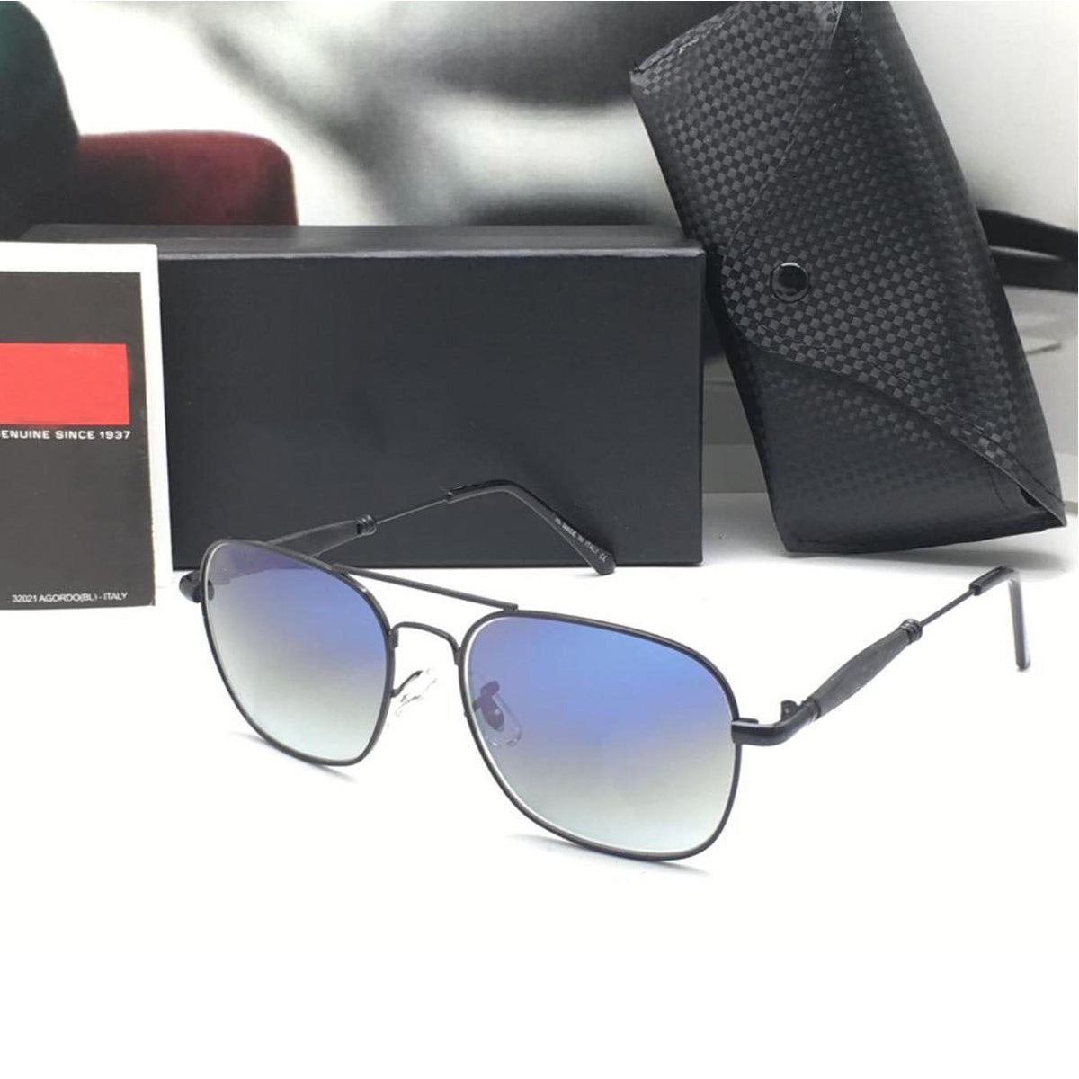 Blue Alicent Square Sunglasses (SUN-RN-1208-BLU2BLK-M) SWASTIK CREATIONS The Trend Point