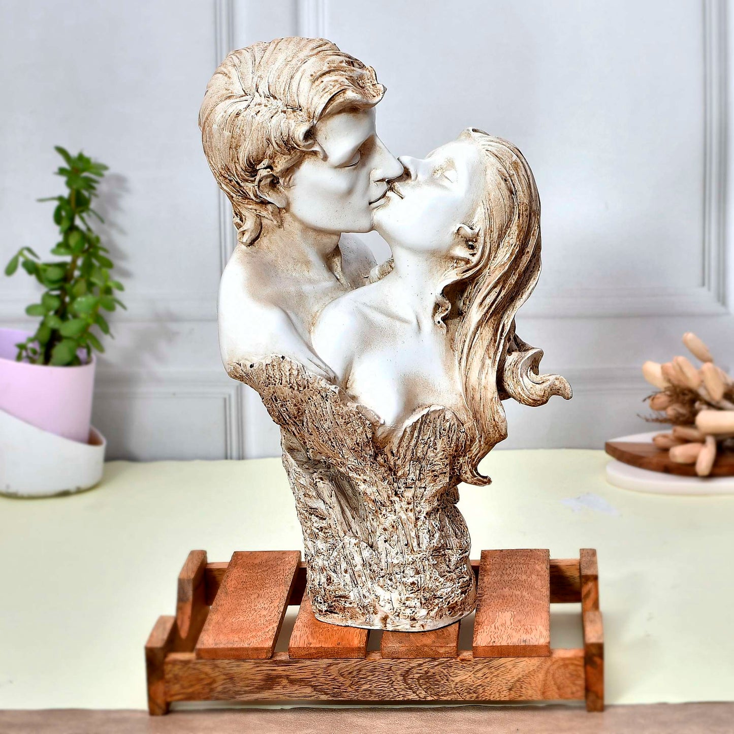 Swastik Trend Point White Brown Polyresin Man and Woman Kissing Statue, Romantic Kissing Couple Figurine - Elegant Home Decor - Gift for Girlfriend, Boyfriend, Husband, Valentine's Day SWASTIK CREATIONS The Trend Point