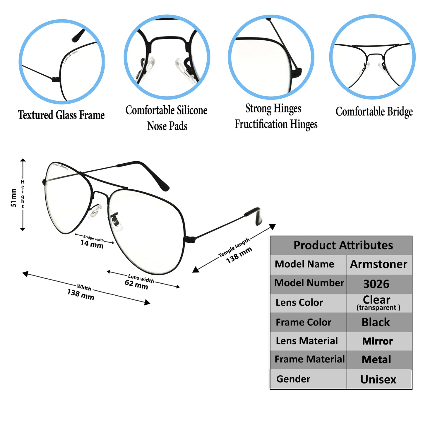 Clear(Transparent) Armstoner Aviator Sunglasses (SUN-LK-3026-CLR5BLK-M) - SWASTIK CREATIONS The Trend Point SWASTIK CREATIONS The Trend Point