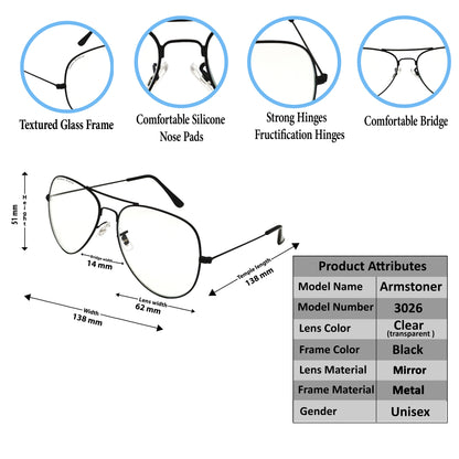 Clear(Transparent) Armstoner Aviator Sunglasses (SUN-LK-3026-CLR5BLK-M) - SWASTIK CREATIONS The Trend Point