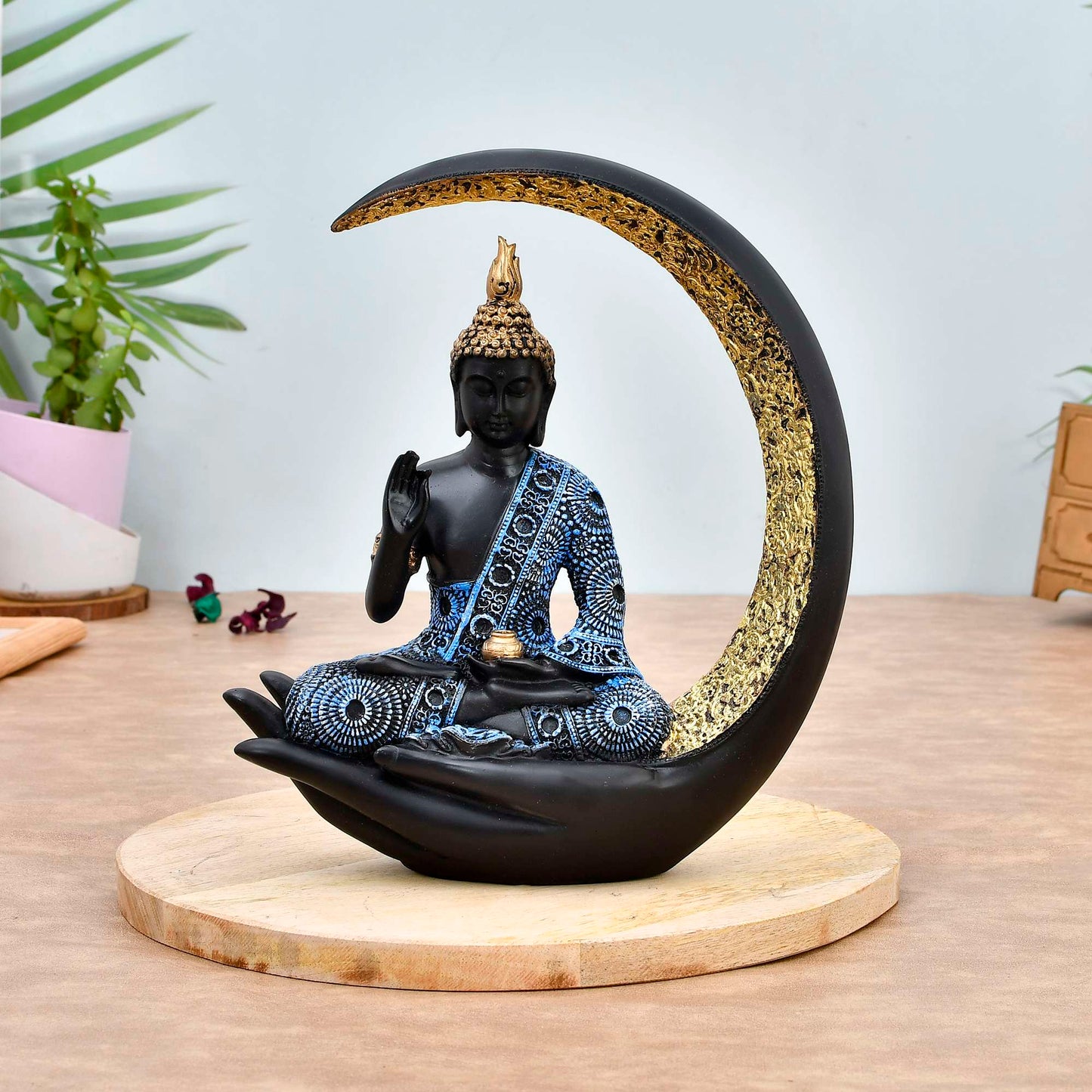 Swastik Trend Point Antique Big Meditating Moon Buddha Statue Showpiece for Home Decor - Living Room - Office - Gifting - Lord Buddha Idol Polyresin Decorative Figurine SWASTIK CREATIONS The Trend Point