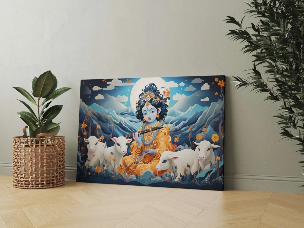 CH-RK-LDP13 Radha Krishna Canvas Paintings For Wall Decoration For Living Room Bedroom Home Office & Hotels SWASTIK CREATIONS The Trend Point