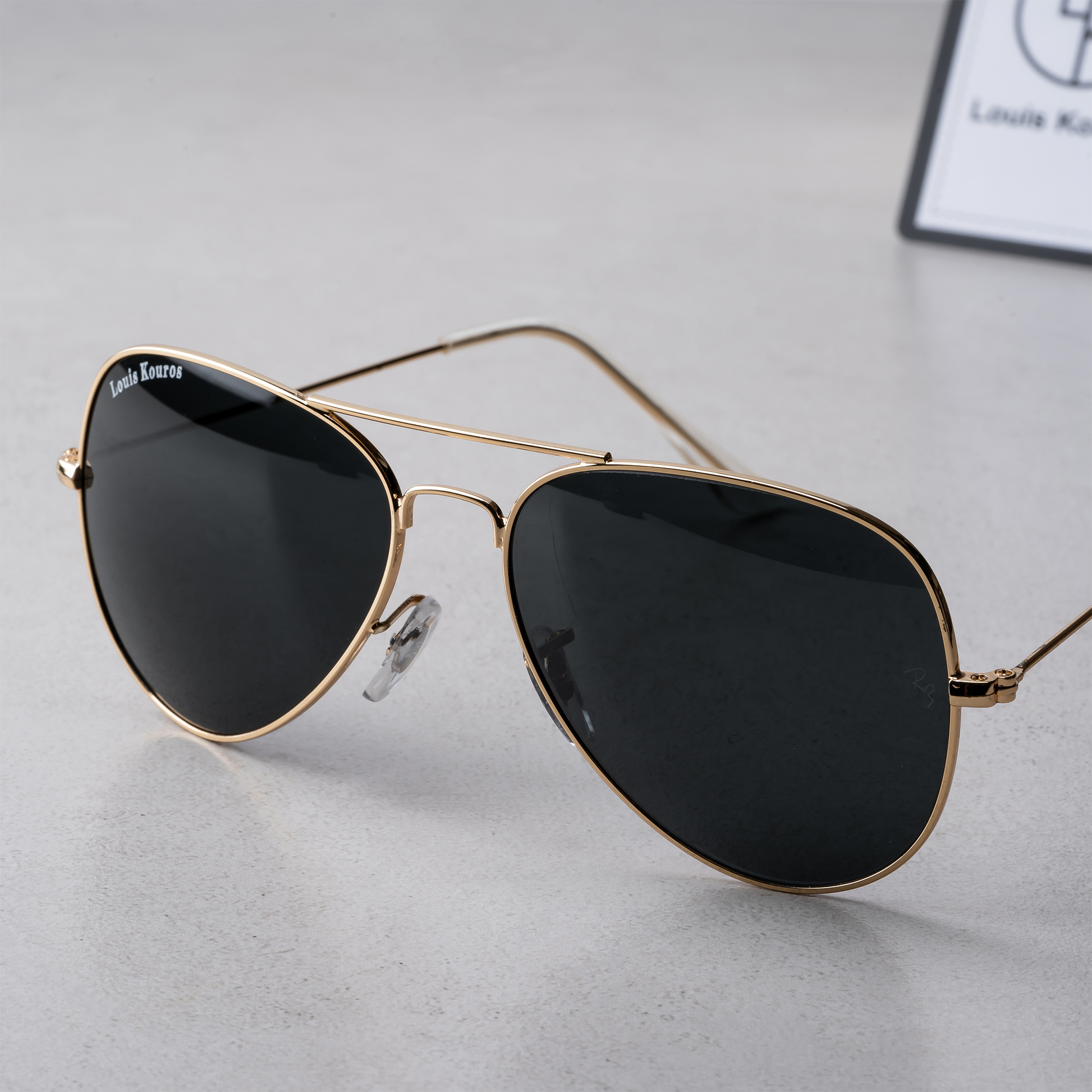 Black Armstoner Aviator Premium Sunglasses (SUN-LK-3026-BLK1GLD-M)