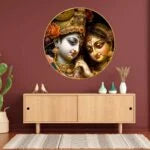 CH-RKR3 Radha Krishna Wall Painting with Frame Sparkle Glossy Round Golden Framed Large Painting Office, Living Room, Bedroom, Home Decoration SWASTIK CREATIONS The Trend Point