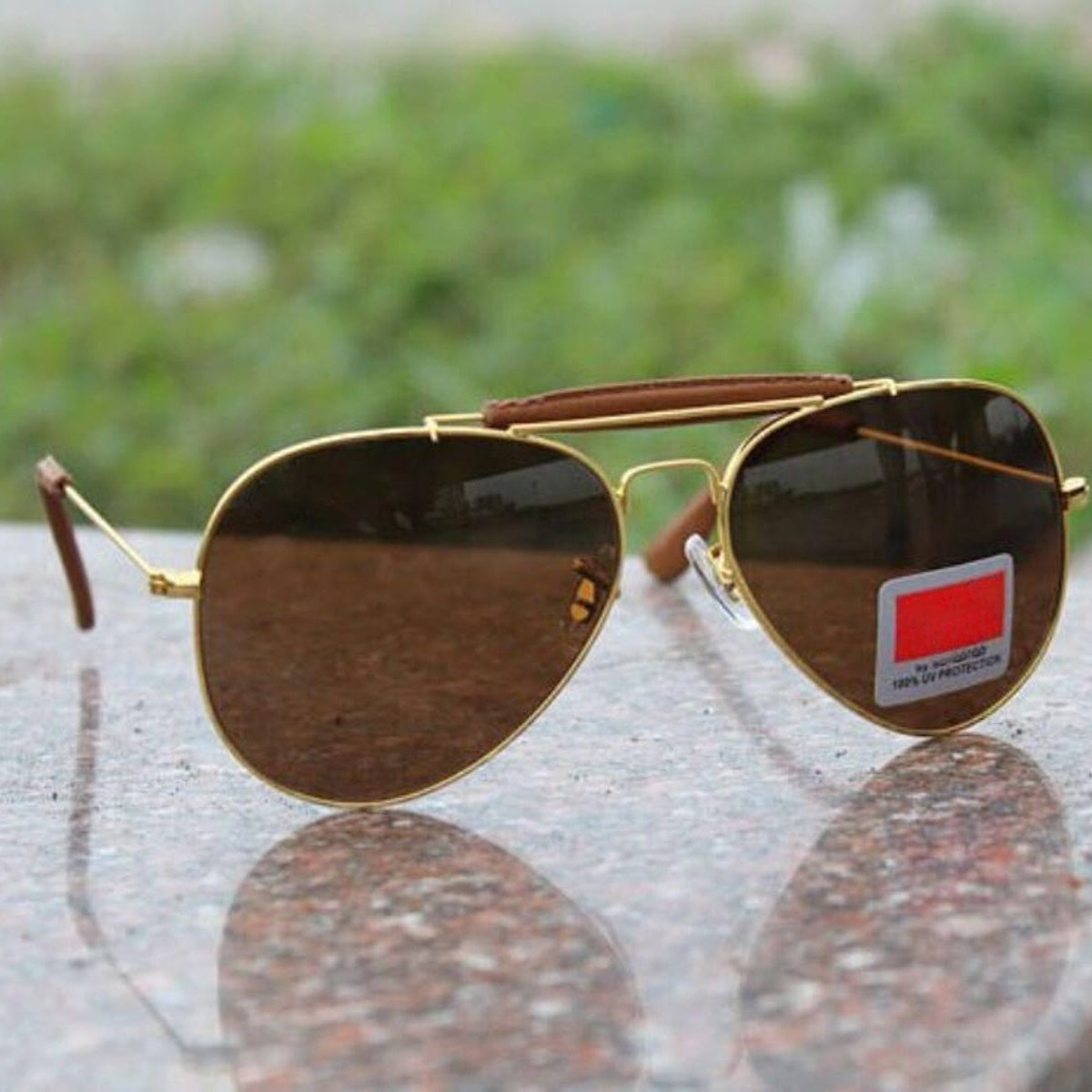 Brown Novaper Aviator Sunglasses (SUN-RN-3422-BRN1GLD-M) SWASTIK CREATIONS The Trend Point