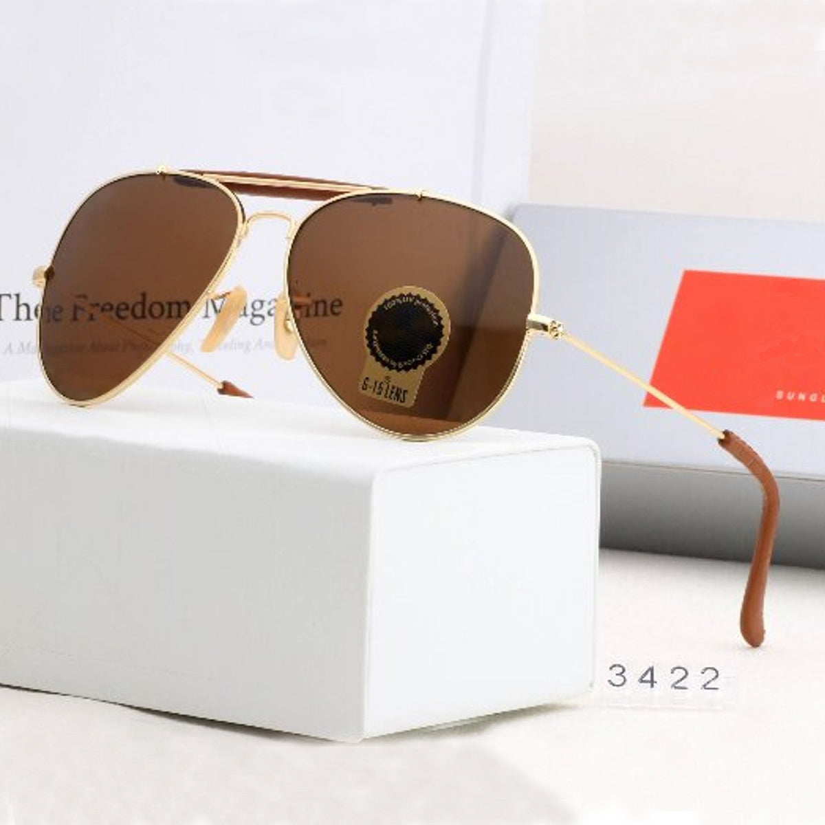 Brown Novaper Aviator Sunglasses (SUN-RN-3422-BRN1GLD-M) SWASTIK CREATIONS The Trend Point