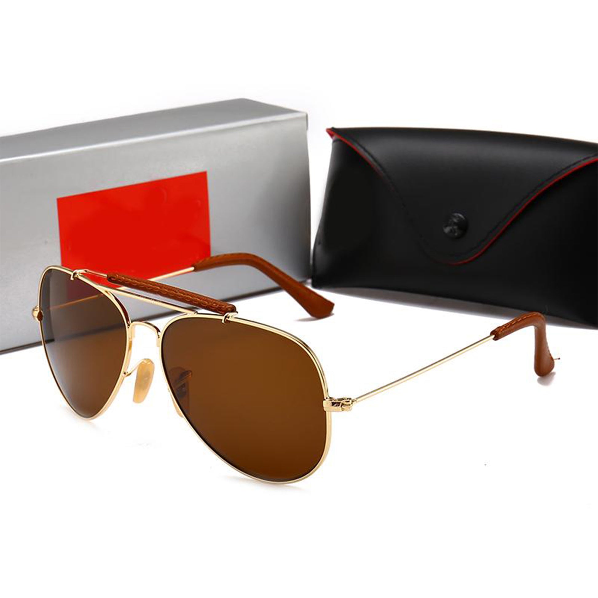 Brown Novaper Aviator Sunglasses (SUN-RN-3422-BRN1GLD-M)