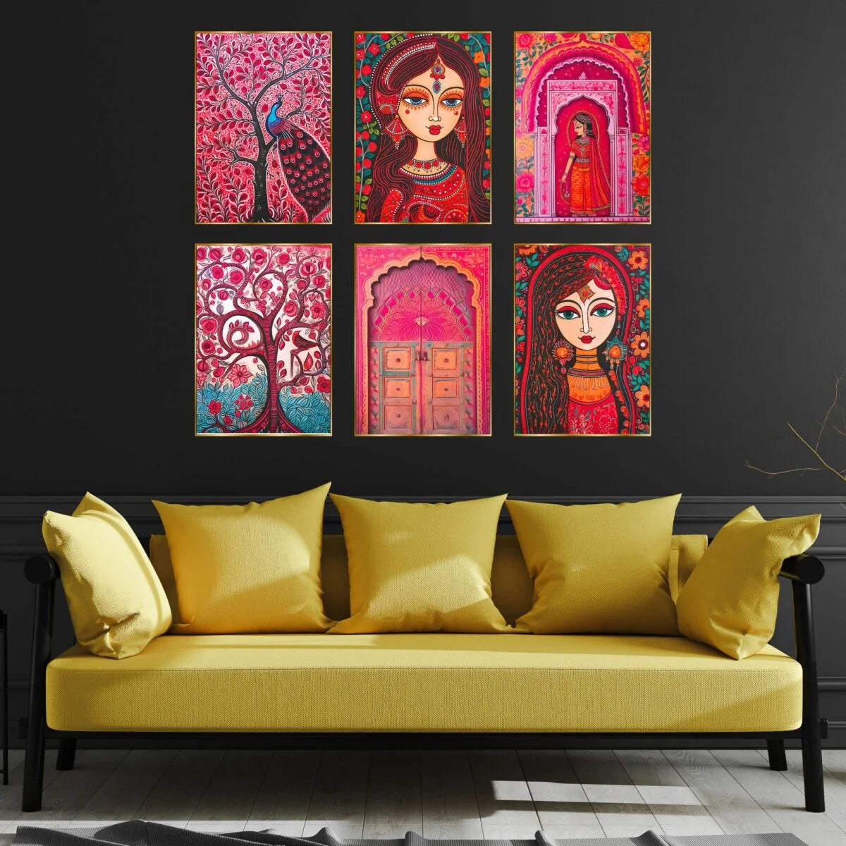 CH-GD6-4 Set of Six Wall Paintings for Wall Decoration Golden Framed Wall Paintings for Living Room & Bedroom Wall Art for Home Decoration & Office Wall Décor SWASTIK CREATIONS The Trend Point