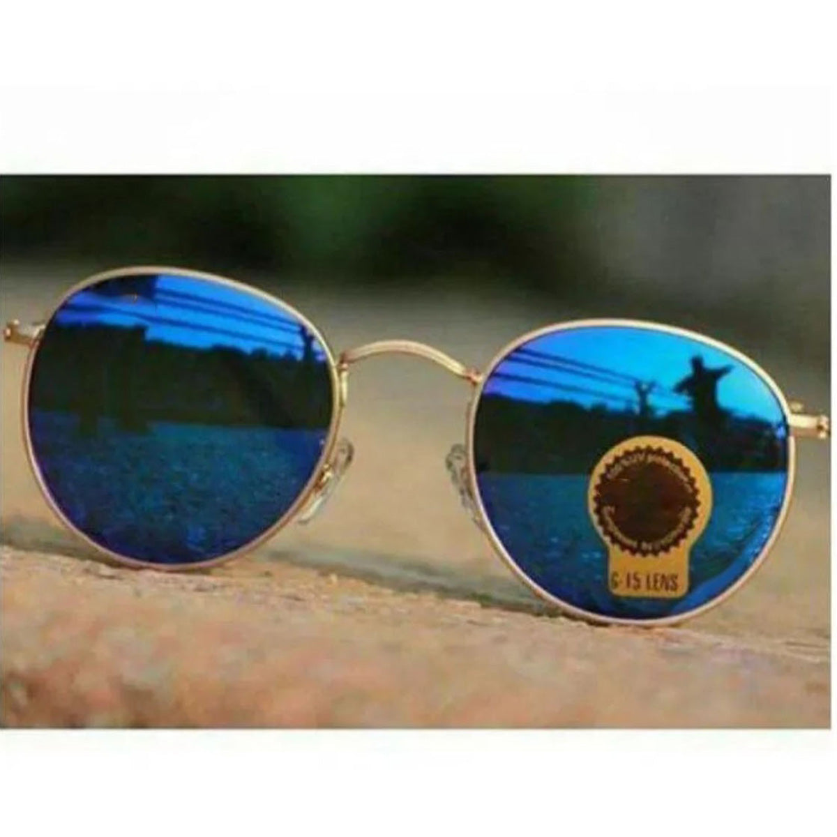 Blue Nubelight Round Sunglasses (SUN-RN-3447-BLU3GLD-M) SWASTIK CREATIONS The Trend Point