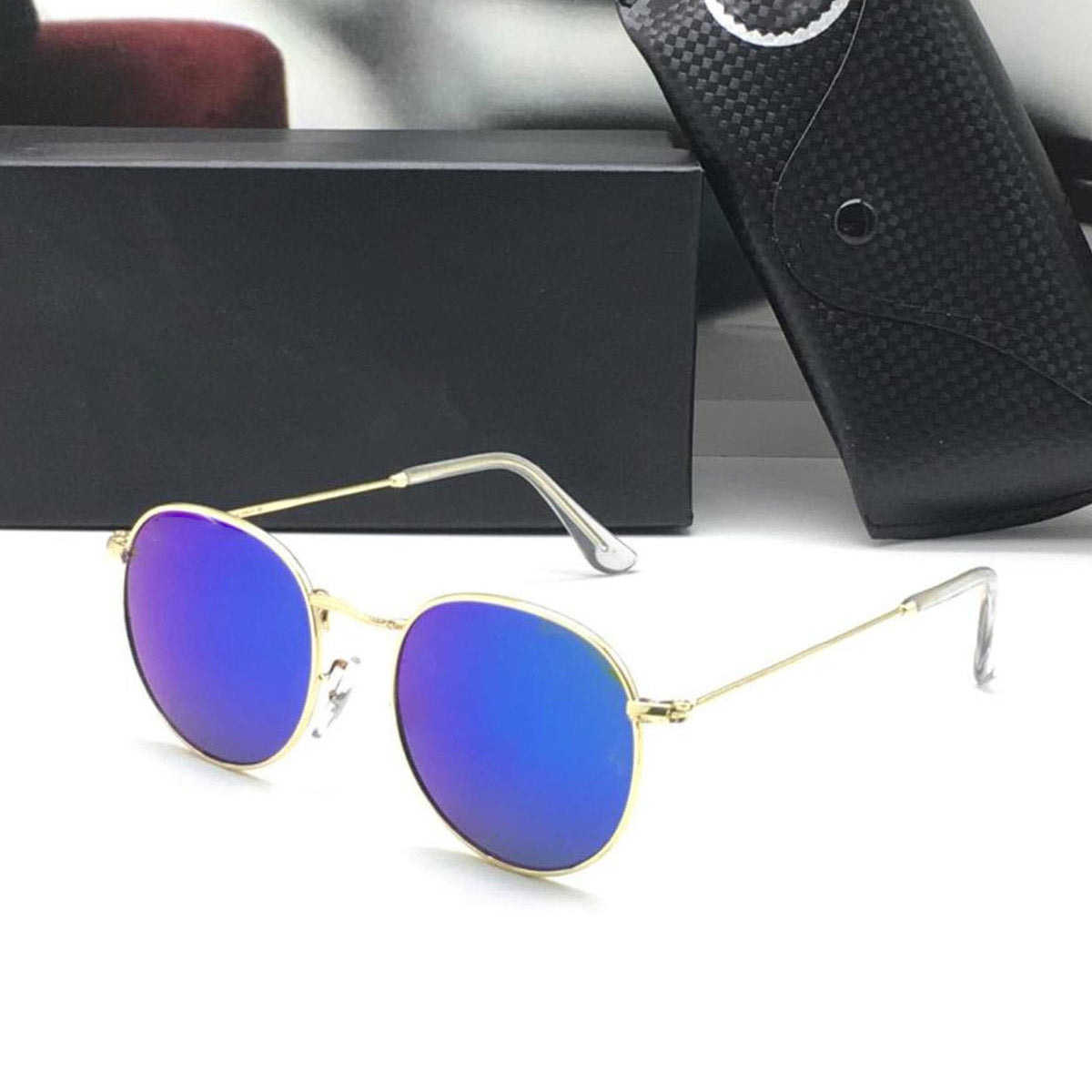 Blue Nubelight Round Sunglasses (SUN-RN-3447-BLU3GLD-M) SWASTIK CREATIONS The Trend Point