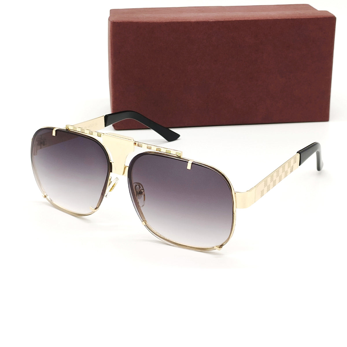 Black maranello Square Sunglasses (SUN-LV-7026-BLK2GLD) SWASTIK CREATIONS The Trend Point