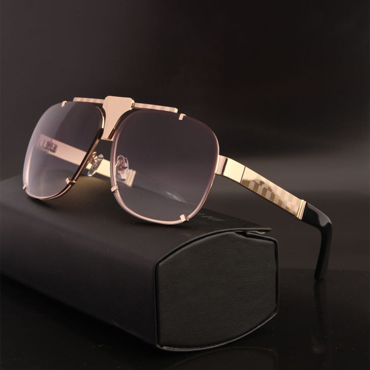 Black maranello Square Sunglasses (SUN-LV-7026-BLK2GLD) SWASTIK CREATIONS The Trend Point