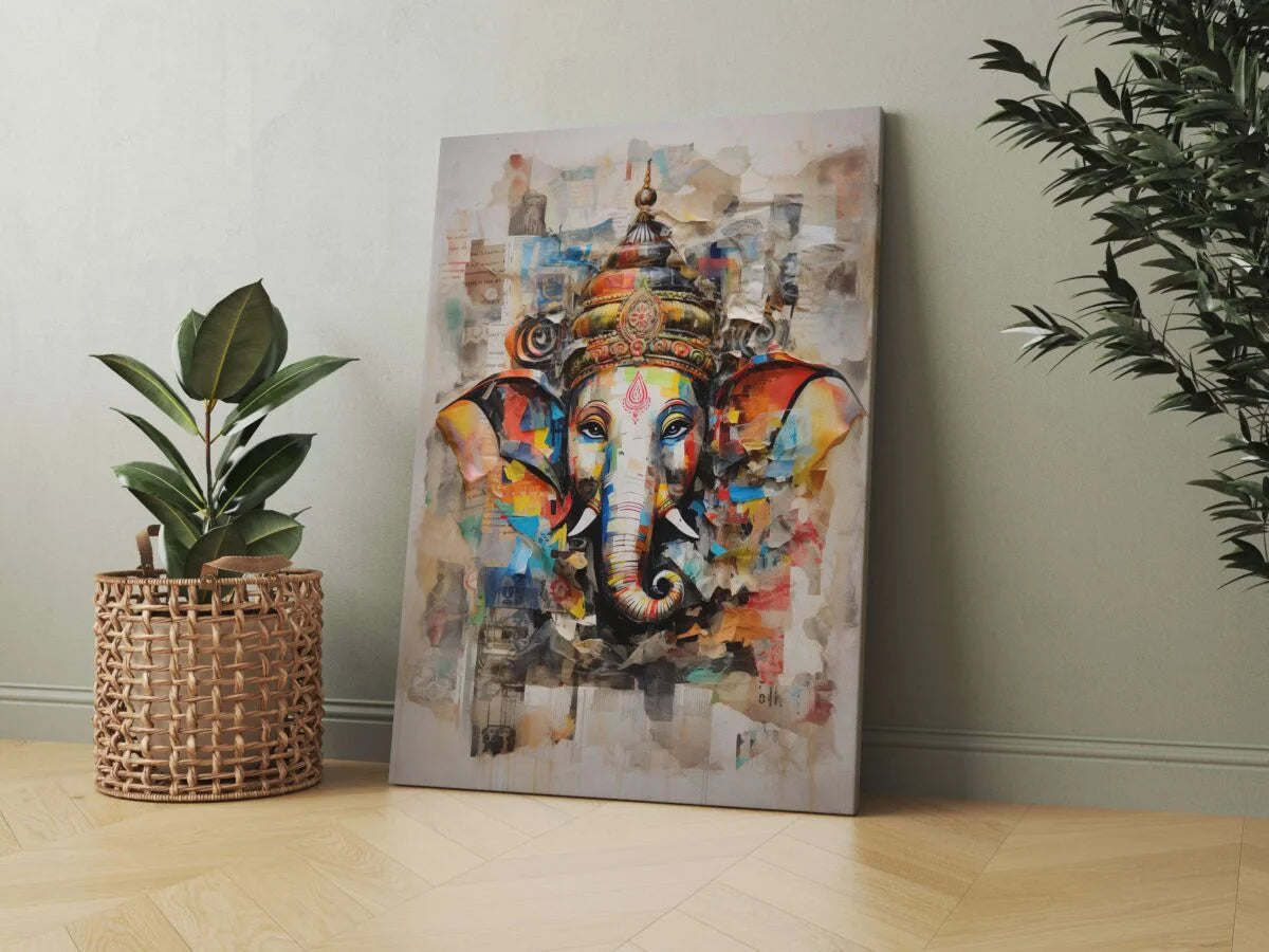 CH-GN1 Lord Ganesh Canvas Paintings For Wall Decoration For Living Room Bedroom Home Office & Hotels SWASTIK CREATIONS The Trend Point