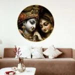 CH-RKR3 Radha Krishna Wall Painting with Frame Sparkle Glossy Round Golden Framed Large Painting Office, Living Room, Bedroom, Home Decoration SWASTIK CREATIONS The Trend Point