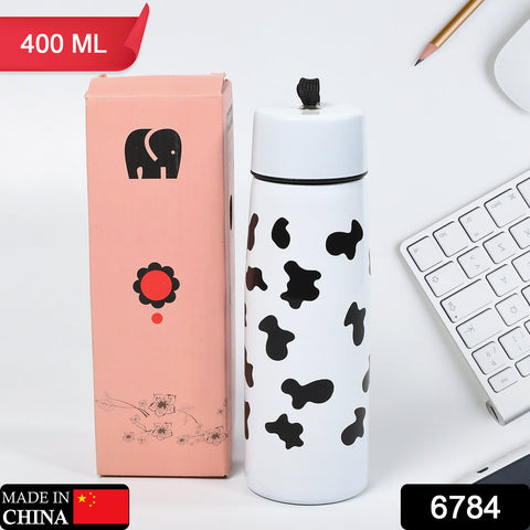 6784 Cow Print Stainless Steel Design Water Bottle Easy To Carry Bottle Leak-Proof Bottle For Office Bottle | Gym Bottle | Home | Kitchen | Hiking | Treking Bottle | Travel Bottle  ( 400ml ) 
