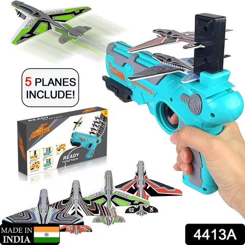 4413A Airplane Launcher Gun Toy with Foam Glider Planes, Outdoor Games for Children, Best Aeroplane Toys for Kids, Air Battle Gun Toys  ( 5 Plane Include ) - SWASTIK CREATIONS The Trend Point