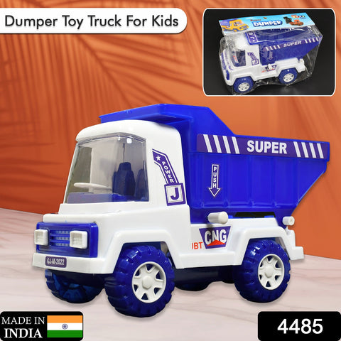 4485 BIG SIZE FRICTION POWERED DUMPER TOY TRUCK FOR KIDS. | WITH OPENING CONTAINER FEATURE. | STRONG & DURABLE PLASTIC MATERIAL. | INDOOR & OUTDOOR PLAY. | MINIATURE SCALED MODELS TRUCK - SWA