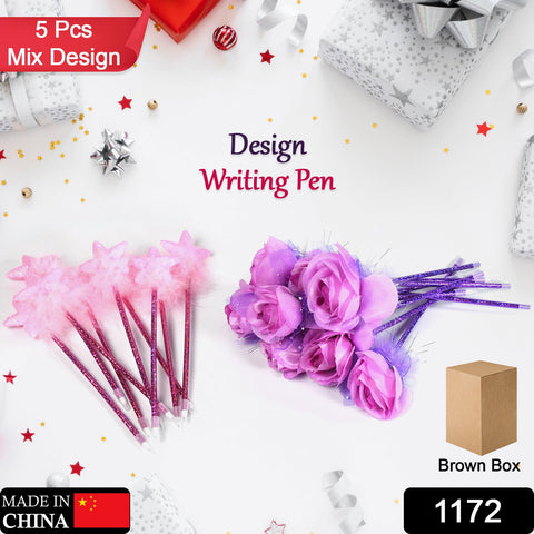 1172 Fashion Rose Flower & Star Design Ball Pen Smooth Writing For Wedding , Events & Multiuse Pen ( Set Of 5pc) - SWASTIK CREATIONS The Trend Point