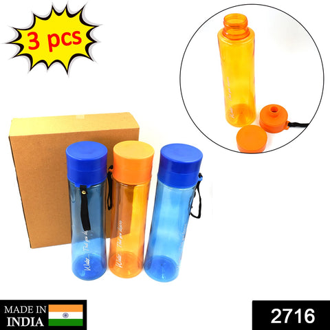 2716 Unbreakable, Leakproof, Durable, BPA Free, Non-Toxic Plastic Water Bottles, 1 Litre (Pack of 3, Assorted Color) - SWASTIK CREATIONS The Trend Point
