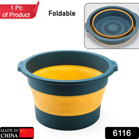 6116 Multi-Purpose Portable Collapsible Plastic, Silicone Round Folding Tub, Water Container Folding Foot Spa Basin Tub, with Hanging Hole 