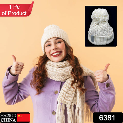 6381 Woollen Skull caps with Fur for Girls and Women ( 1 pcs ) - SWASTIK CREATIONS The Trend Point