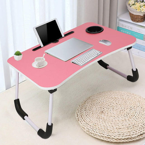 4494 Multi-Purpose Laptop Desk for Study and Reading with Foldable Non-Slip Legs Reading Table Tray , Laptop Table ,Laptop Stands, Laptop Desk, Foldable Study Laptop Table ( PINK ) - SWASTIK 