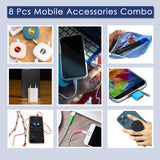 6218 8Pcs Mobile Accessories Combo In Zip Printed Pouch Bag - SWASTIK CREATIONS The Trend Point