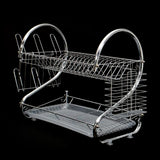 7670 Kitchen Dish Cup Drying Rack 2 Tier Drainer Dryer Tray Cutlery Holder Organizer 59cm - SWASTIK CREATIONS The Trend Point
