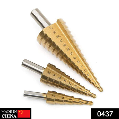 0437 -3X Large HSS Steel Step Cone Drill Titanium Bit Set Hole Cutter (4-32, 4-20, 4-12mm) - SWASTIK CREATIONS The Trend Point