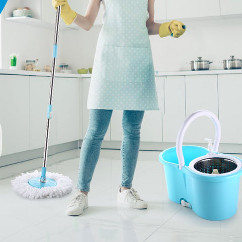 8704 Steel Spinner Bucket Mop 360 Degree Self Spin Wringing with 2 Absorbers for Home and Office Floor Cleaning Mops Set - SWASTIK CREATIONS The Trend Point