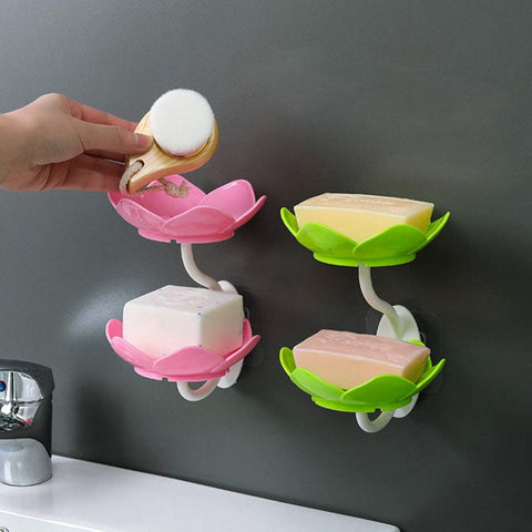 7963 Dabble Layer Flower Self Draining Soap Dish Holder, Bathroom Shower Soap Holder Dish Storage Plate Tray for Bathroom, Kitchen, Bathtub