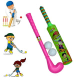 8002 Combo of Light Weight Plastic Bat, Ball & Hockey for Kids, Boys, Indoor, Outdoor Play - SWASTIK CREATIONS The Trend Point