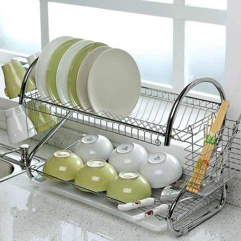 2962 Stainless Steel 2 Layer Kitchen Dish Rack/Plate Cutlery Stand - SWASTIK CREATIONS The Trend Point